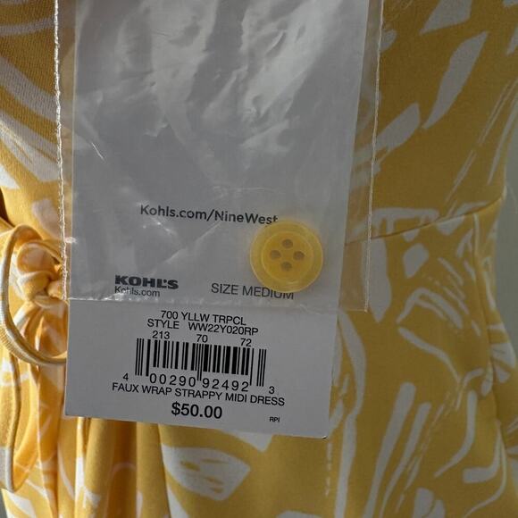 Nine West butter yellow wrap midi dress M adjustable strap resort sundress NWT - Picture 4 of 12
